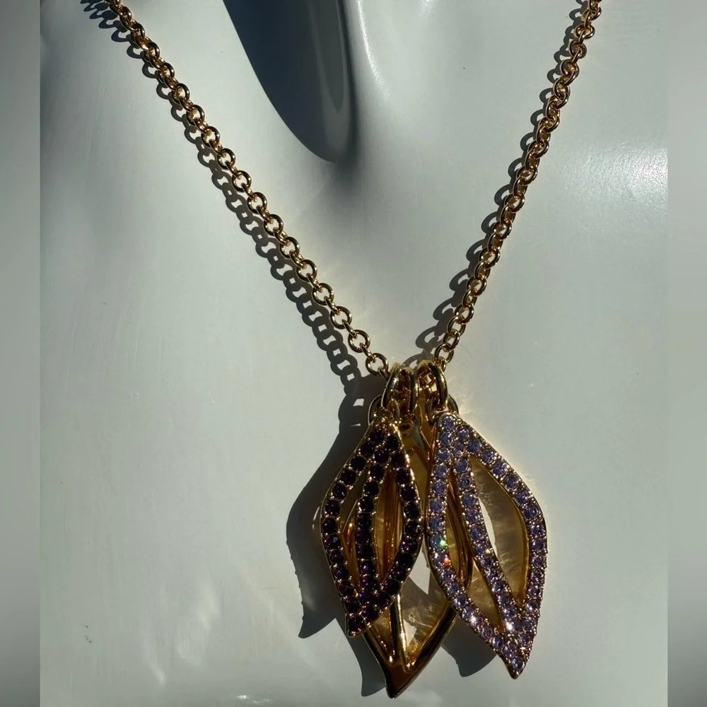 Coach Gold and Purple Leaf Pendant Necklace - Picture 1 of 5